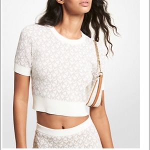 Michael Kors Logo Jacquard Short-Sleeve Sweater